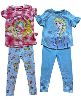 Disney Frozen Elsa & Lion King Girls Outfit Bundle 4T | 2 Matching Sets Cute EUC